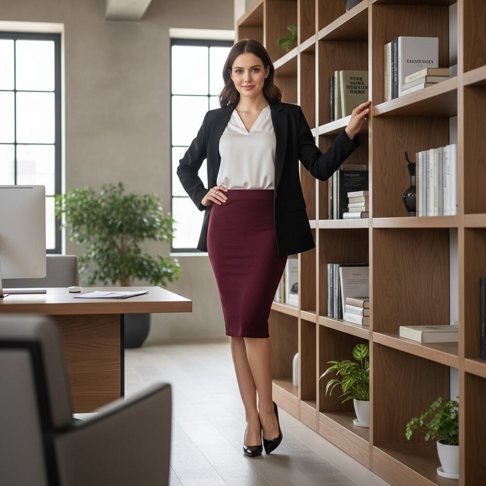 Dress Skirt - Formal Office Skirt - Burgundy